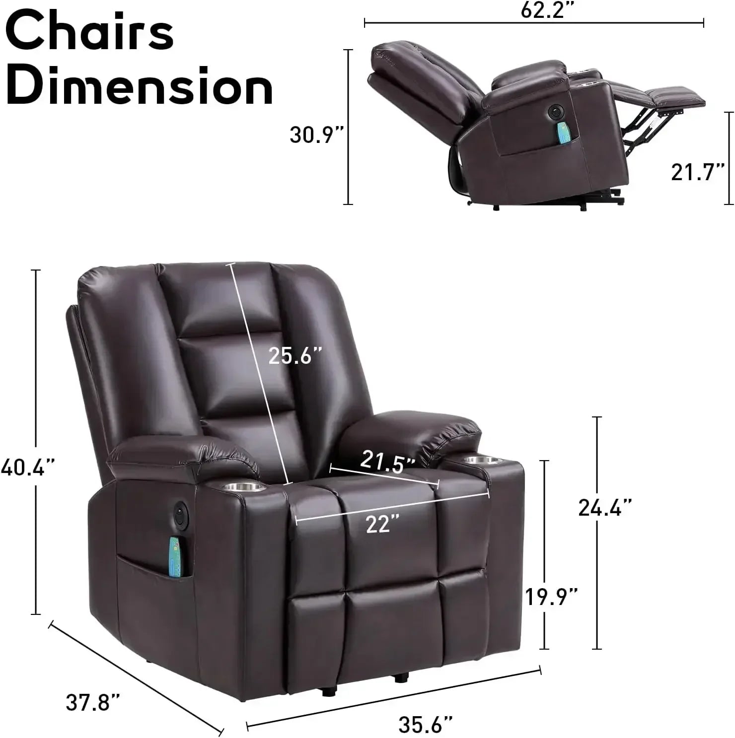 Power Lift Chair with Heat and Massage, Faux Leather Lift Recliner Chair for Adults Elderly, Upholstered Recliner with 2 Cup Hol