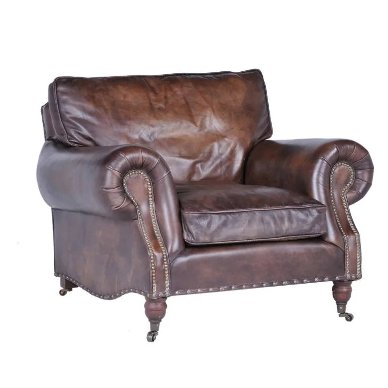 Medieval retro oil wax leather sofa living room single sofa living room sofa chair hotel reception