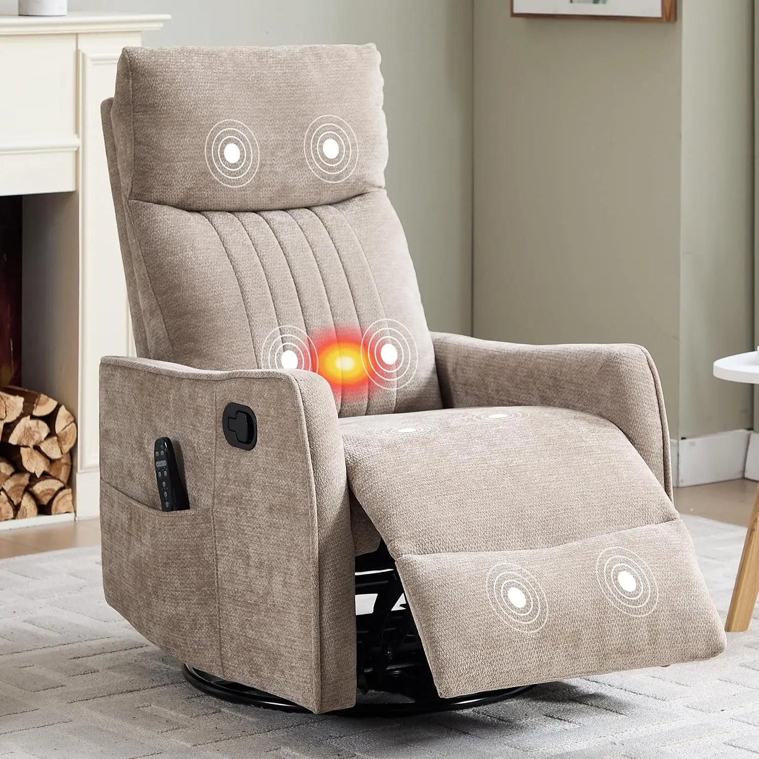 Manual Swivel Rocker Recliner Chair for Adults, Overstuffed Reclining Glider Chair for Nursing with Vibration Massage &, Custom