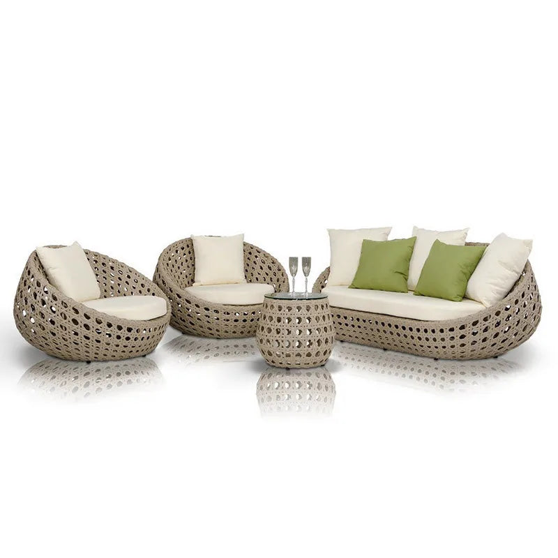 Modern Outdoor Rattan Sofa Set Three-Piece for Courtyard Balcony Includes Rattan Chair and Coffee Table for Villa Homestay