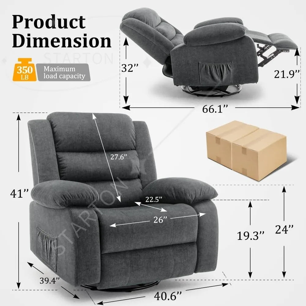 Luxury Reclining Chairs, Spacious Rocking Seats, Massage Heat Function, Full Rotation Nursery Rocker