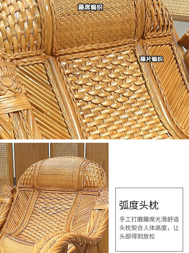 Rattan Chair Casual Rocking Chair Natural Real Rattan Recliner Balcony Rocking Chair Adult