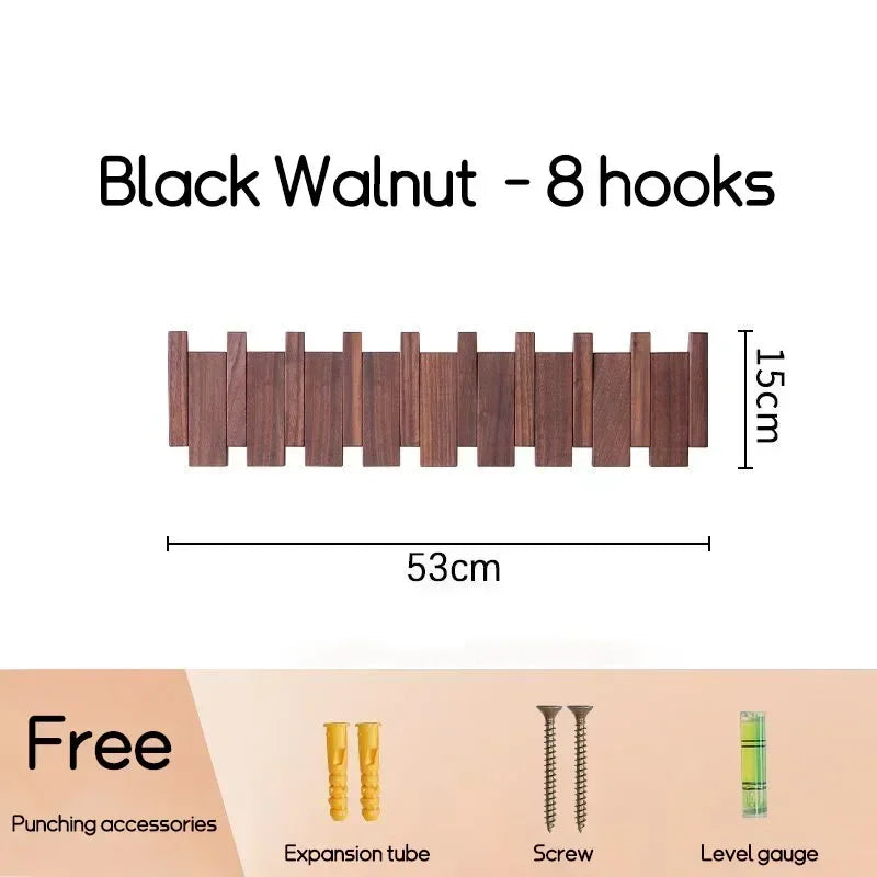 Black Walnut Coat Rack Wall Mounted Solid Wood Clothes Hooks Hallway Entrance Door Hanger Home Decor Ds Furniture Perchero