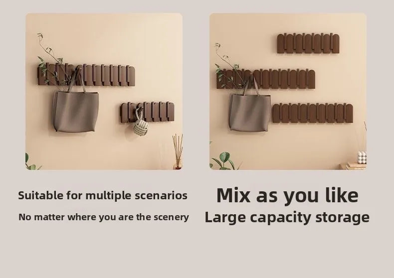 Piano Key Hanging Rack - Wall-Mounted Wooden Hook with Multiple Compartments for Clothes, Hats, Bags, Entryway Organizer