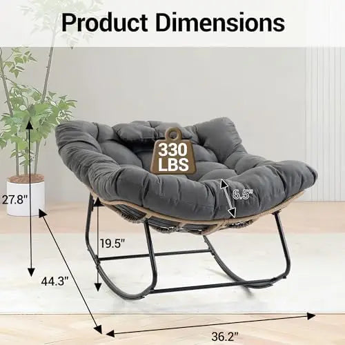（Local US Inventory）Oversized Upholstered Rocking Chair Wicker Egg Rocker with Thick Cushion and Pillow Modern High Back Armchai