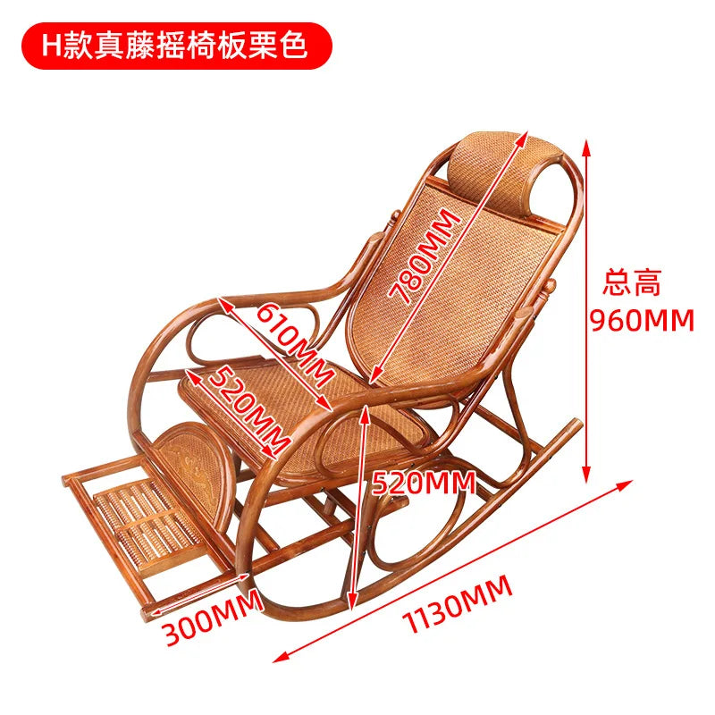 Home Balcony Leisure True Vine Elderly Rocking Chair Reliable Back Braided Rattan Chair Living Room