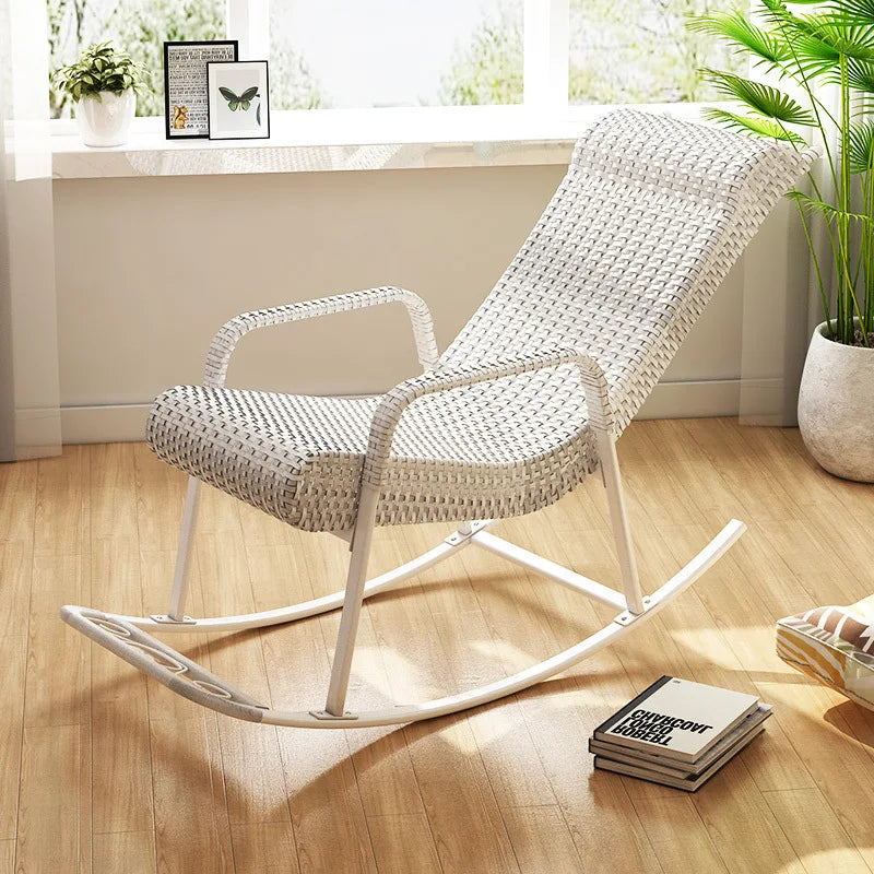 Adult Rattan Rocking Chair Outdoor Balcony Leisure Recliner Indoor Lazy Nap Chair Elderly Home Furniture