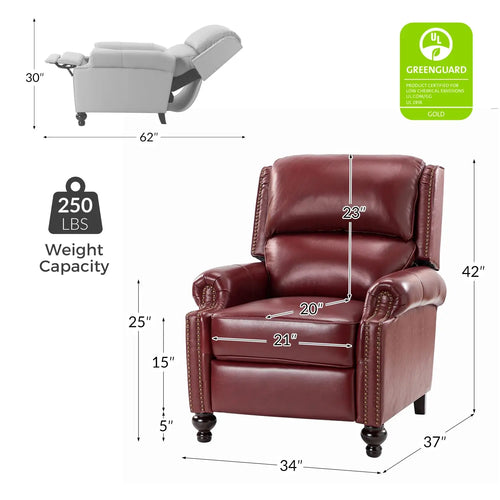 #Genuine Leather Wingback Recliner Thick Cushioned Seat Push Back Nailhead Trim Living Room Chair, Customized