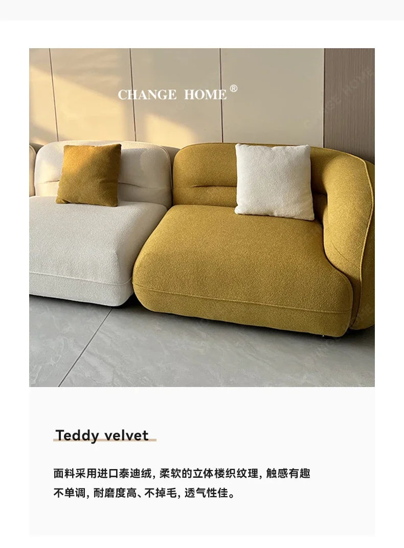 New arrive Nordic cream fabric sofa curved living room small apartment minimalist lamb wool three-person straight sofa