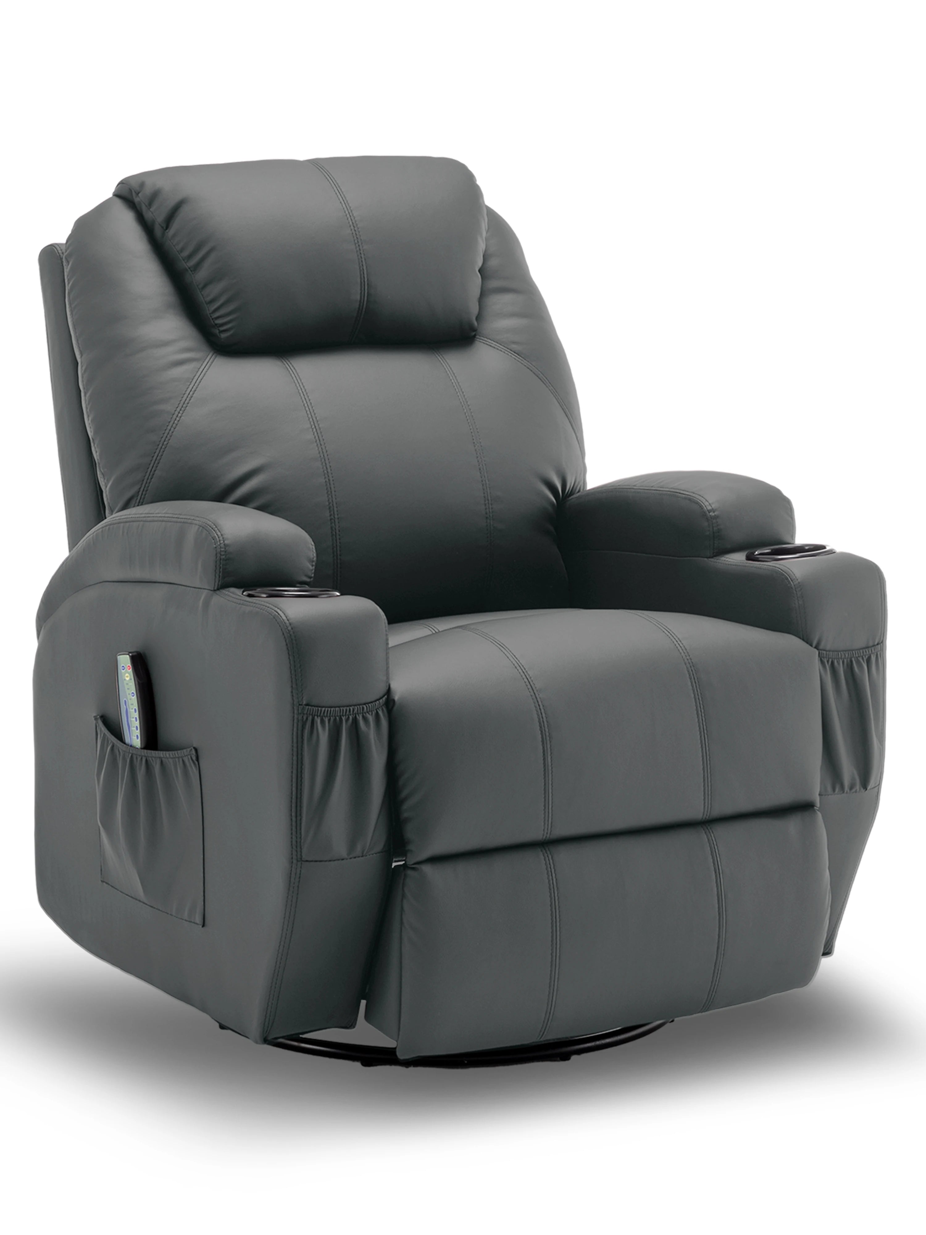 Recliner Chair with Massage and Heat, 360° Swivel Rocking Chairs for Adults, Remote Control and Cup Holder for Living Room