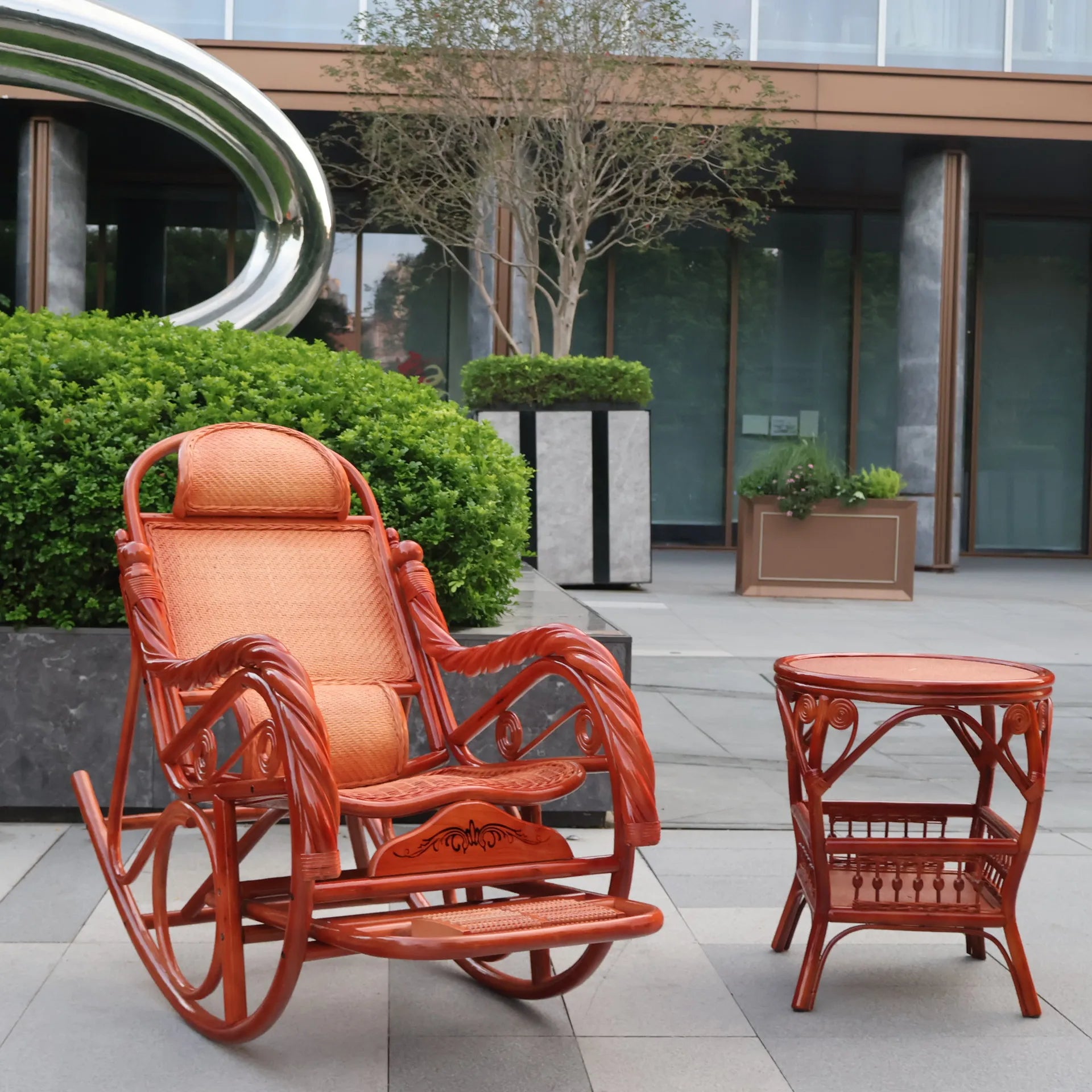 Home Balcony Leisure True Vine Elderly Rocking Chair Reliable Back Braided Rattan Chair Living Room