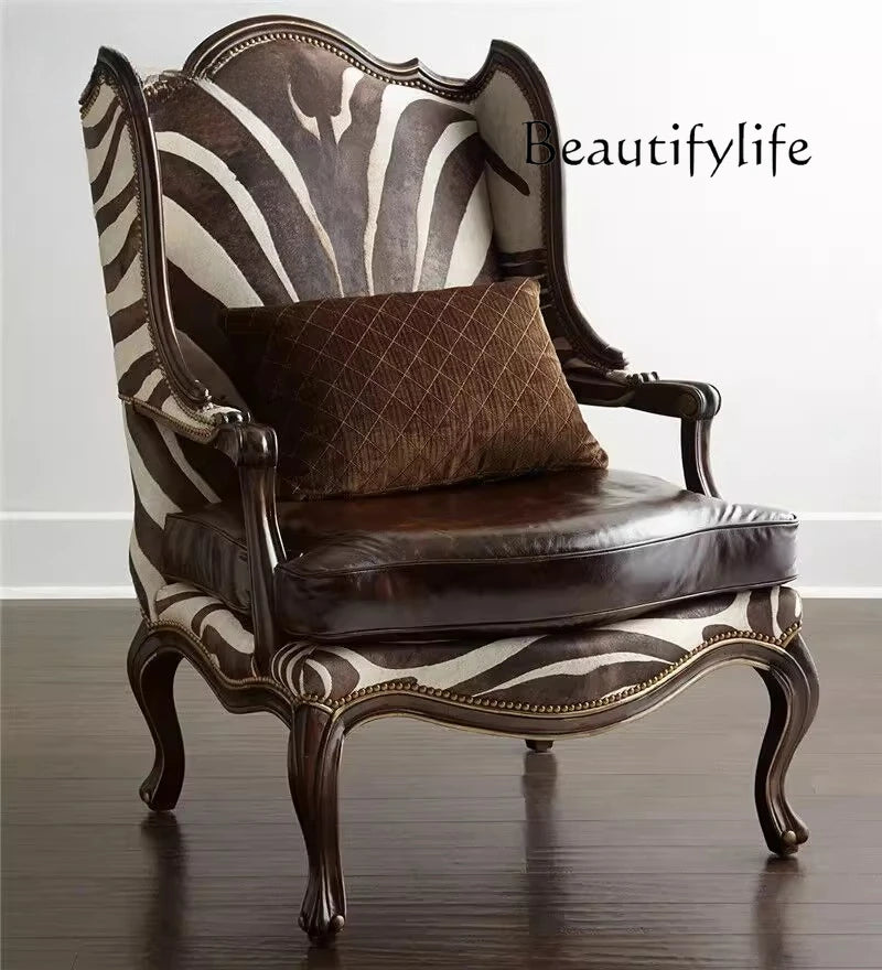 American solid wood single sofa chair high-end villa club leisure living room high backrest sedentary not tired