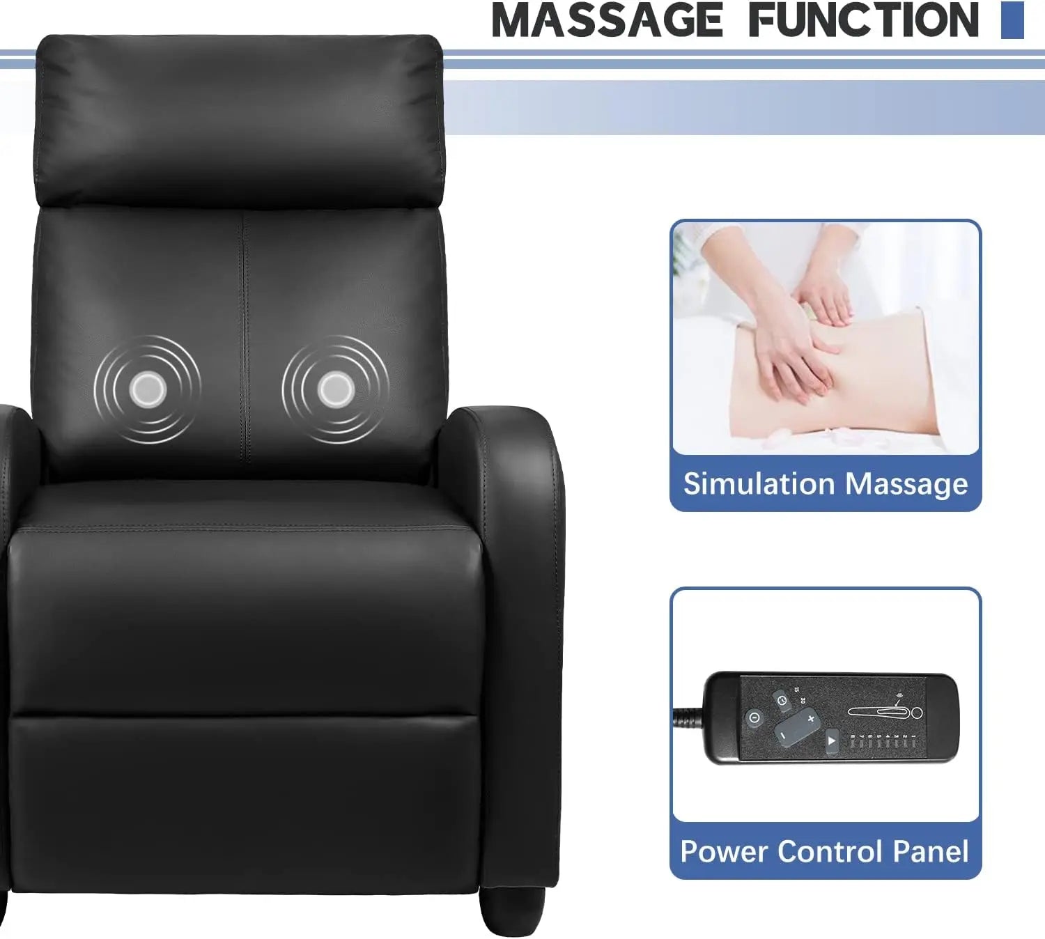 Adjustable Massage Recliner Chair with Footrest, PU Leather Sofa for Living Room Home Theater