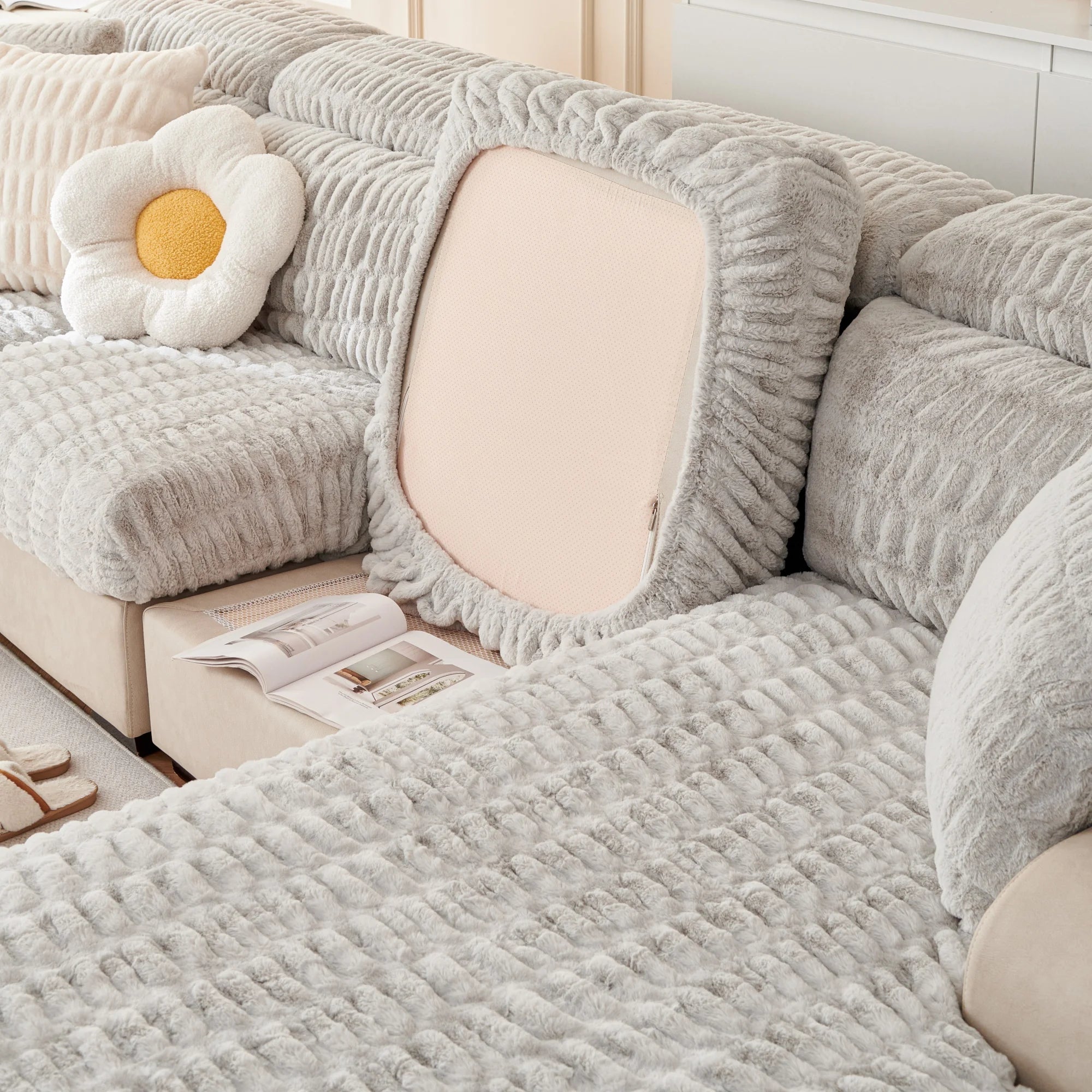 Couch Cushion Covers Individual Large Stretch Imitation Fur Sofa Cushion Covers, Couch Seat Covers Couch Slipcovers