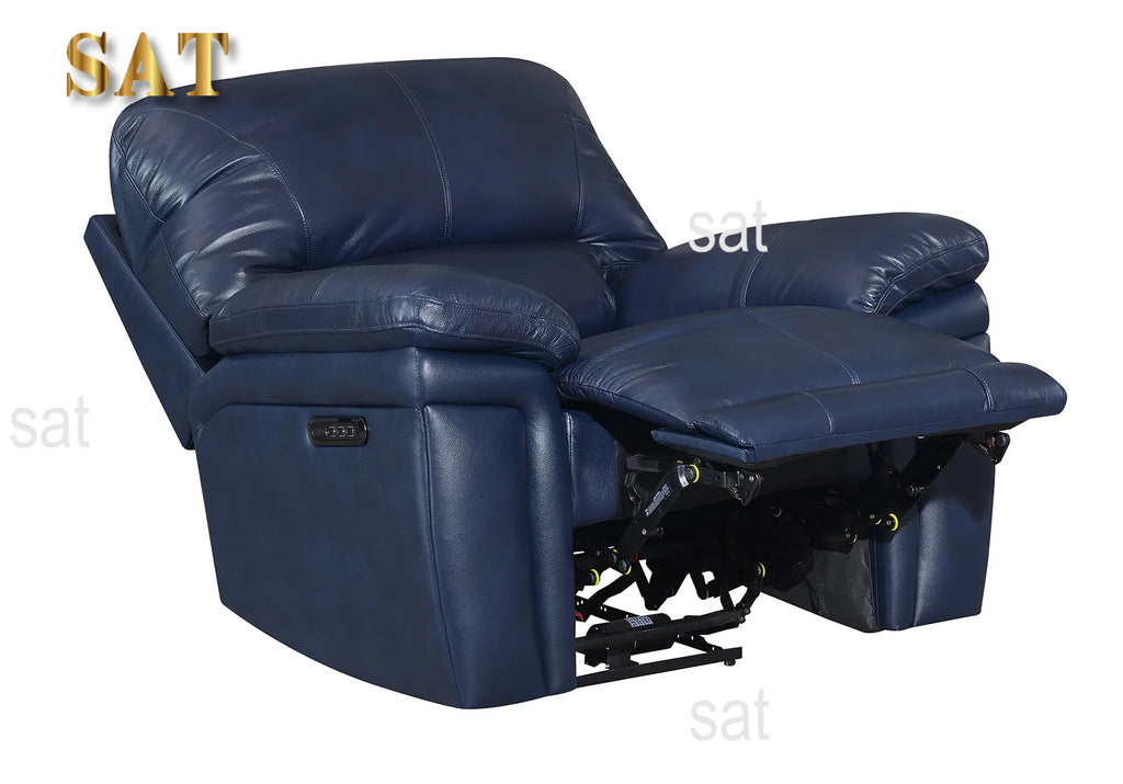 #Luxury Comfort Blue Grey Genuine Leather Extendable Power Reclining Living Room Sofa Set Furniture Modern Workshop