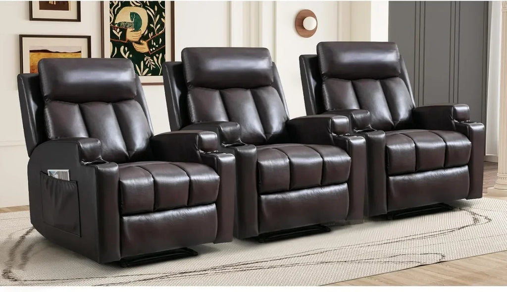 CANMOV Manual Recliner Chair with Massage and Heat,Breathable Leather Recliner Chair with Armrest and Backrest