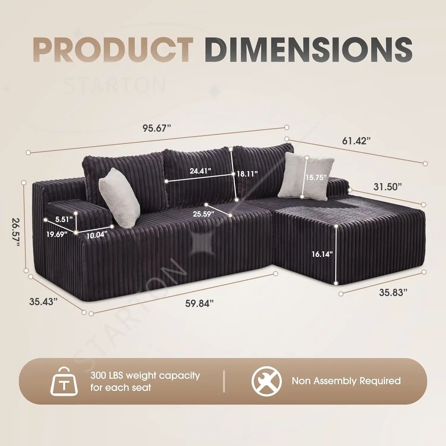 Modular Sectional Sofa Couches L-Shape Couch 3 Seat Modular Sofa Memory Foam Sectional Couches for Living Room,, Customized