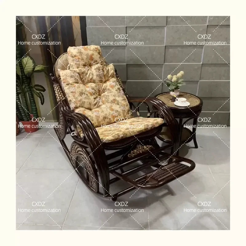 Rattan Rocking Chair for Adults and Elderly Balcony Leisure Recliner Rural Style Comfortable Nap Chair Home Furniture
