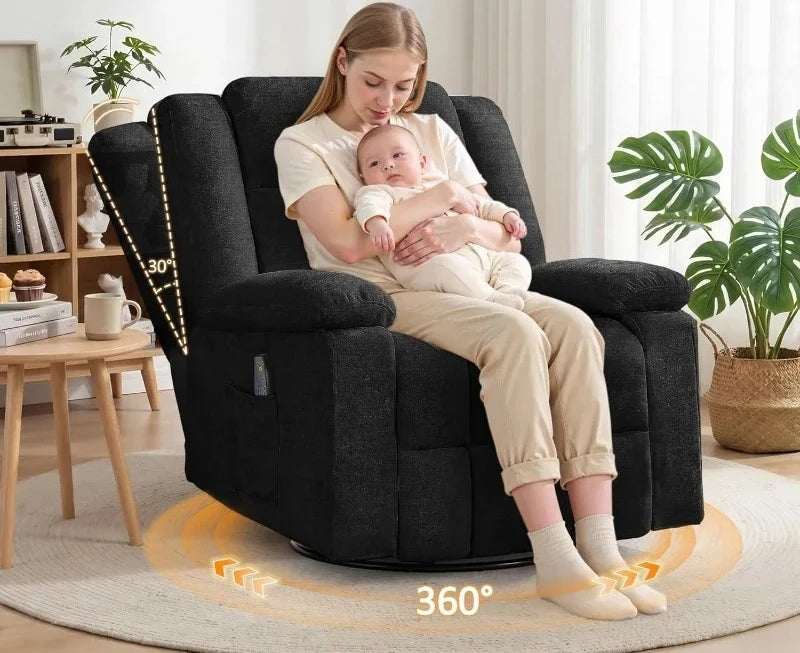 360° Swivel Rocker Recliner with Massage and Heating, Nursery Rocking Chairs，Korser Rocker Recliner Chair for Adults
