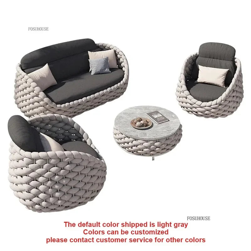 Aluminum Alloy Sofa Set Outdoor Modern Villa Courtyard Rope Weaving Garden Patio Furniture Weather Resistant Nordic Design
