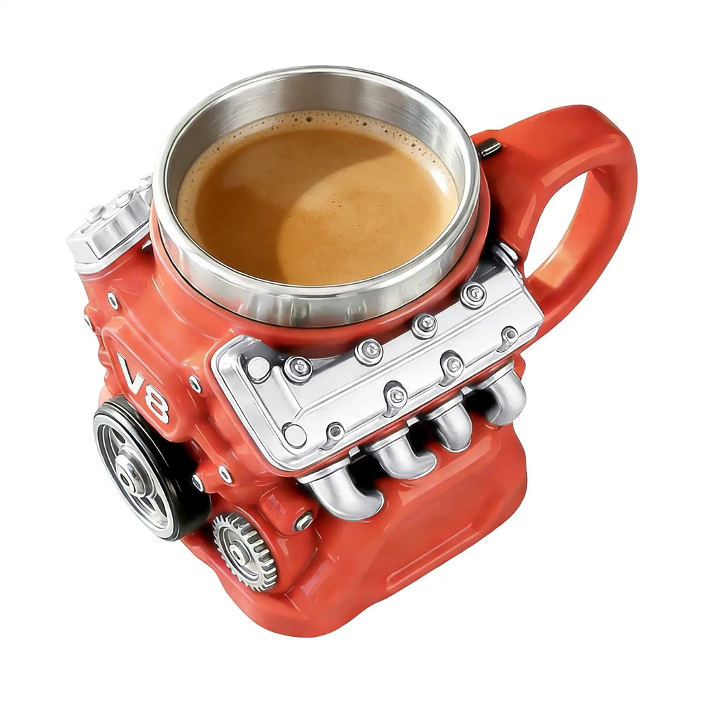 V8 Engines Stainless Steel Coffee Mug Funny V8 Car Engine Design Mug Coffee Cup Cocktail Mug Tea Cup For Car Enthusiasts