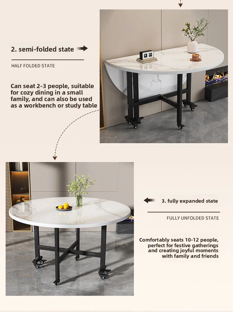 movable small apartment dining table folding round lounge extendable dining table modern Portable mesa comedor Kitchen furniture