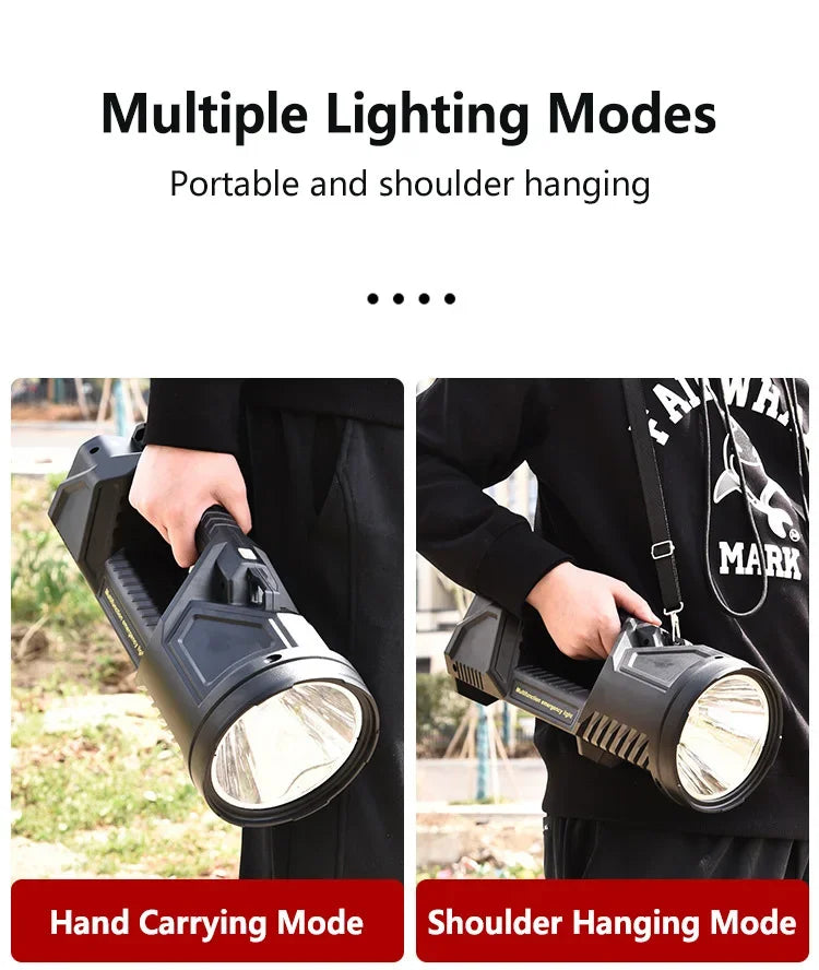 Powerful XHP70 LED Flashlight Solar Charging Searchlight Long Range USB Rechargeable Camping Lantern Multifunctional Work Light