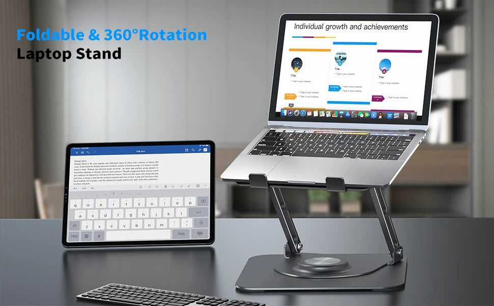 Foldable Portable Adjustable Computer Stand with 360° Rotating Base Ergonomic Laptop Riser  Laptop Stand for Desk