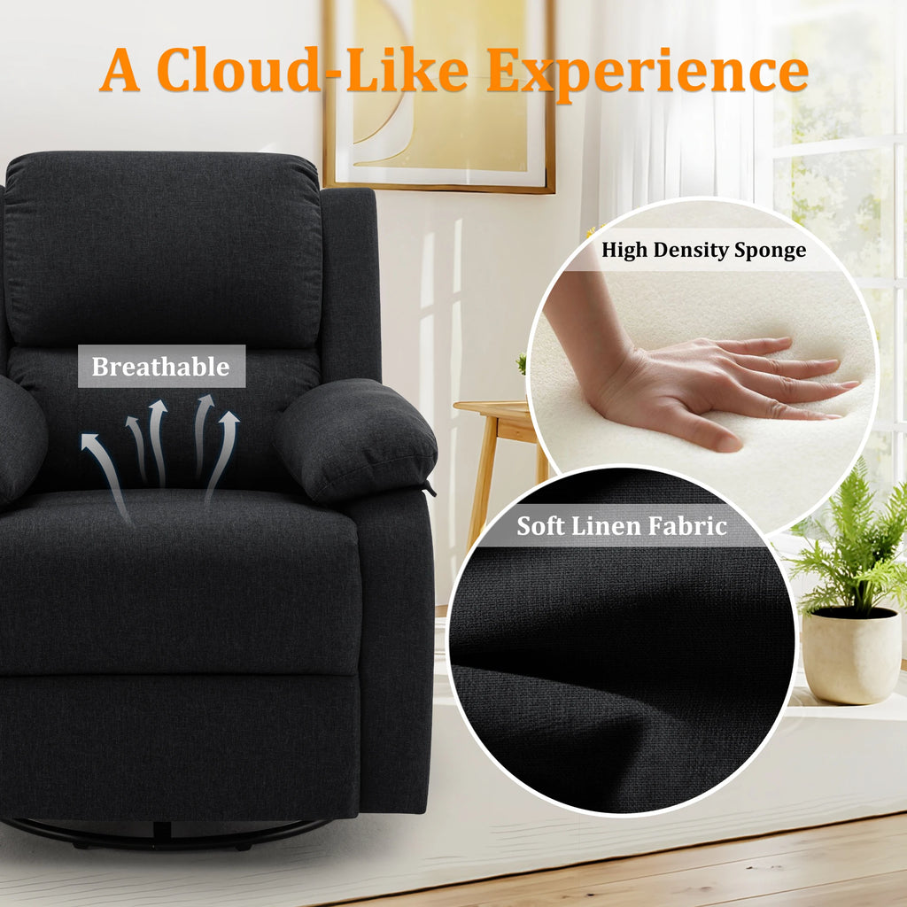 Korser 360 Swivel Small Rocker Chair for Adults, Small Rocking Recliner for Small Spaces, Upholstered Fabric Glider Recliner