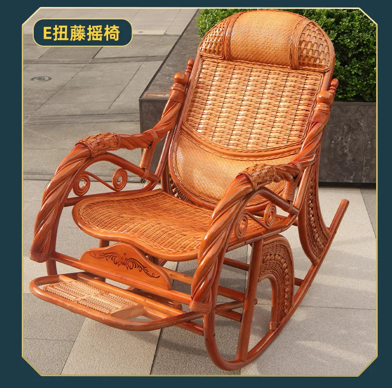 Home Balcony Leisure True Vine Elderly Rocking Chair Reliable Back Braided Rattan Chair Living Room