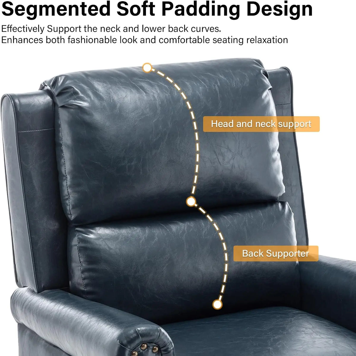 Navy Blue Faux Leather Recliner Chair Set of 2 with Adjustable Backrest and Footrest for Living Room