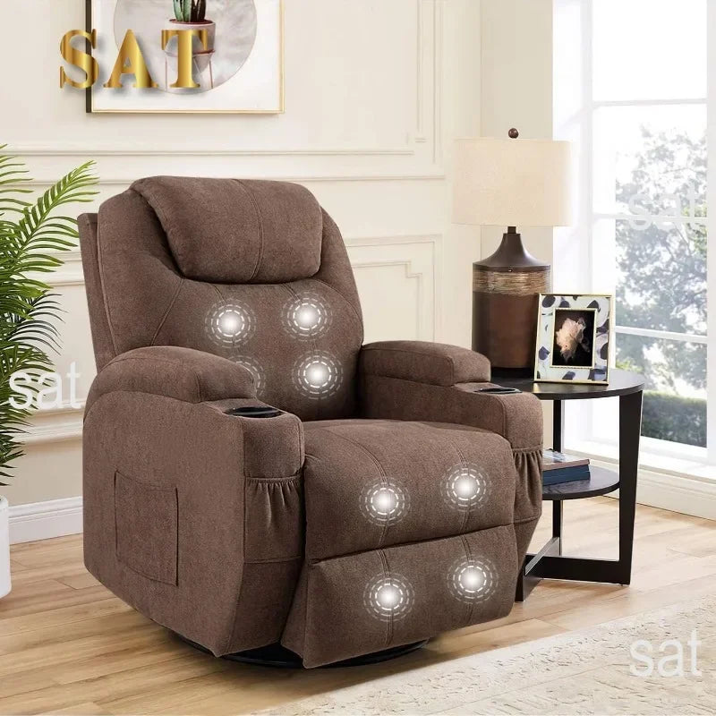 l Rocking Chair Recliner Chair With Massage And Heating Swivel Ergonomic Lounge Chair Classic Single Sofa With 2 Cup Holders L