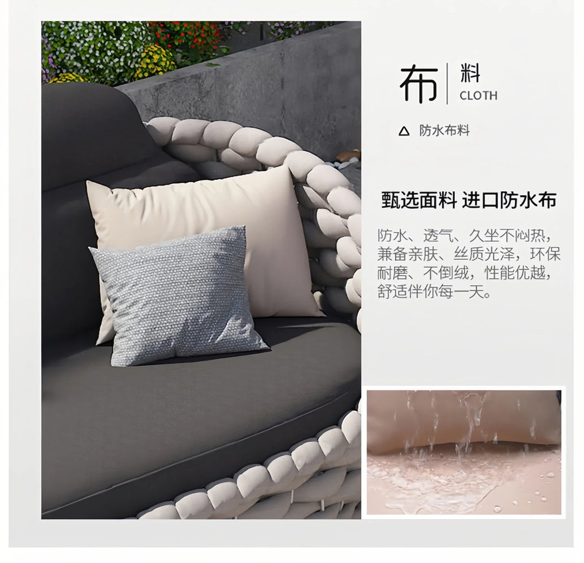 `Outdoor Rattan Sofa Coffee Table Set Waterproof UV Resistant Villa Courtyard Garden Terrace Leisure Wicker Patio Furniture`