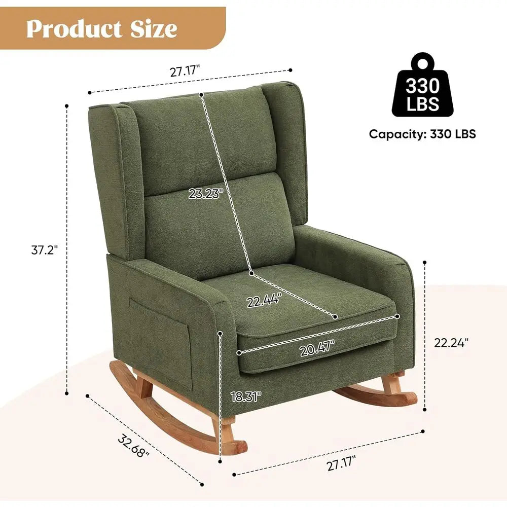 High-Back Solid Wood Nursery Rocking Chair with Wingback Accents for Comfortable Reading in Living Room or Bedroom