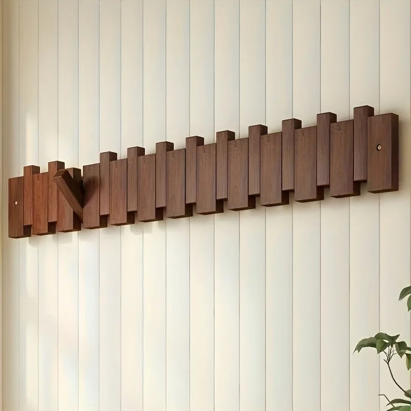 Solid Wood Piano Key Coat Rack – No-Drill Wall Hook, Foldable, Entryway Organizer & Key Holder