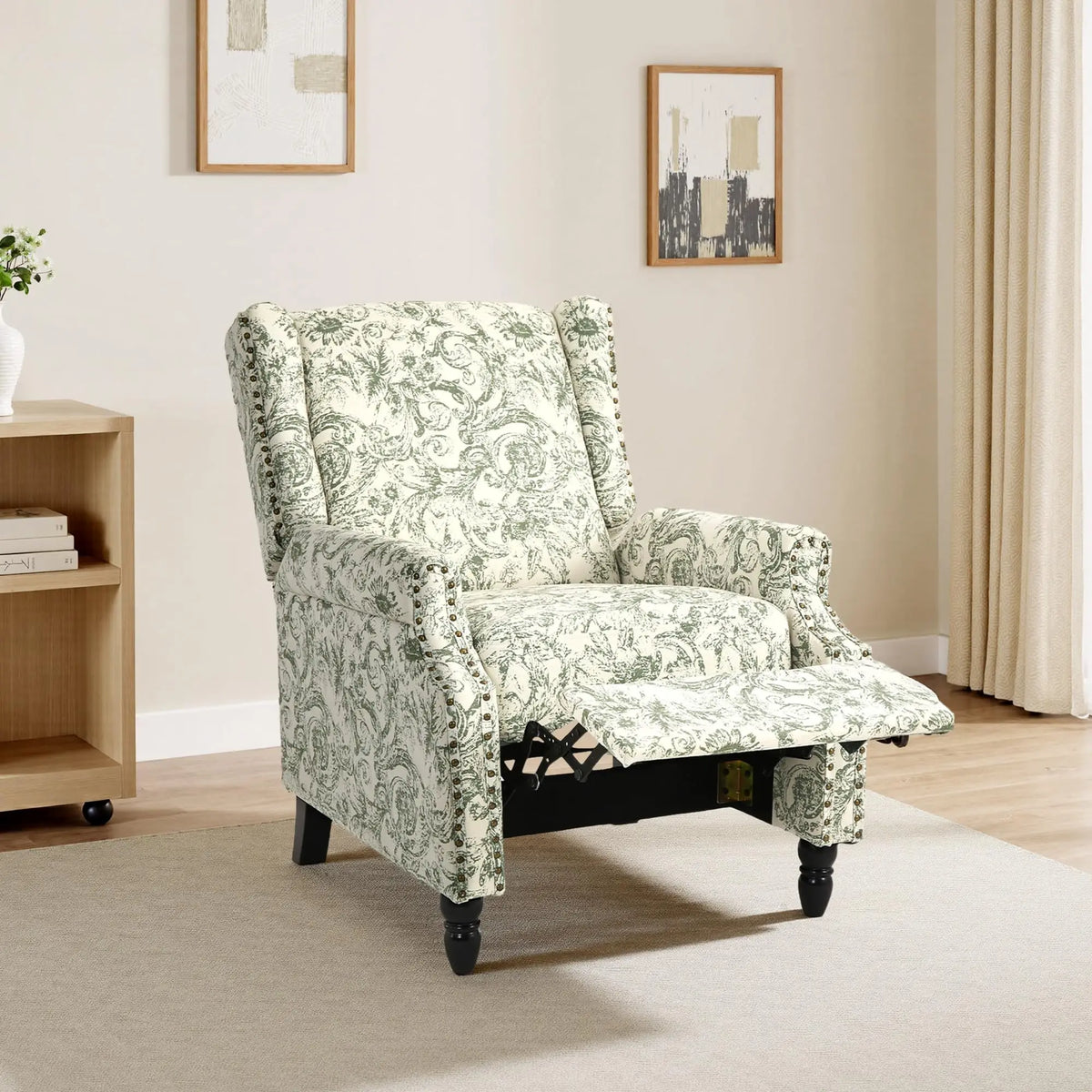 (Local US Inventory)Green Fabric Overstuffed Pushback Recliner Chair for Living Room Comfort Local US Inven