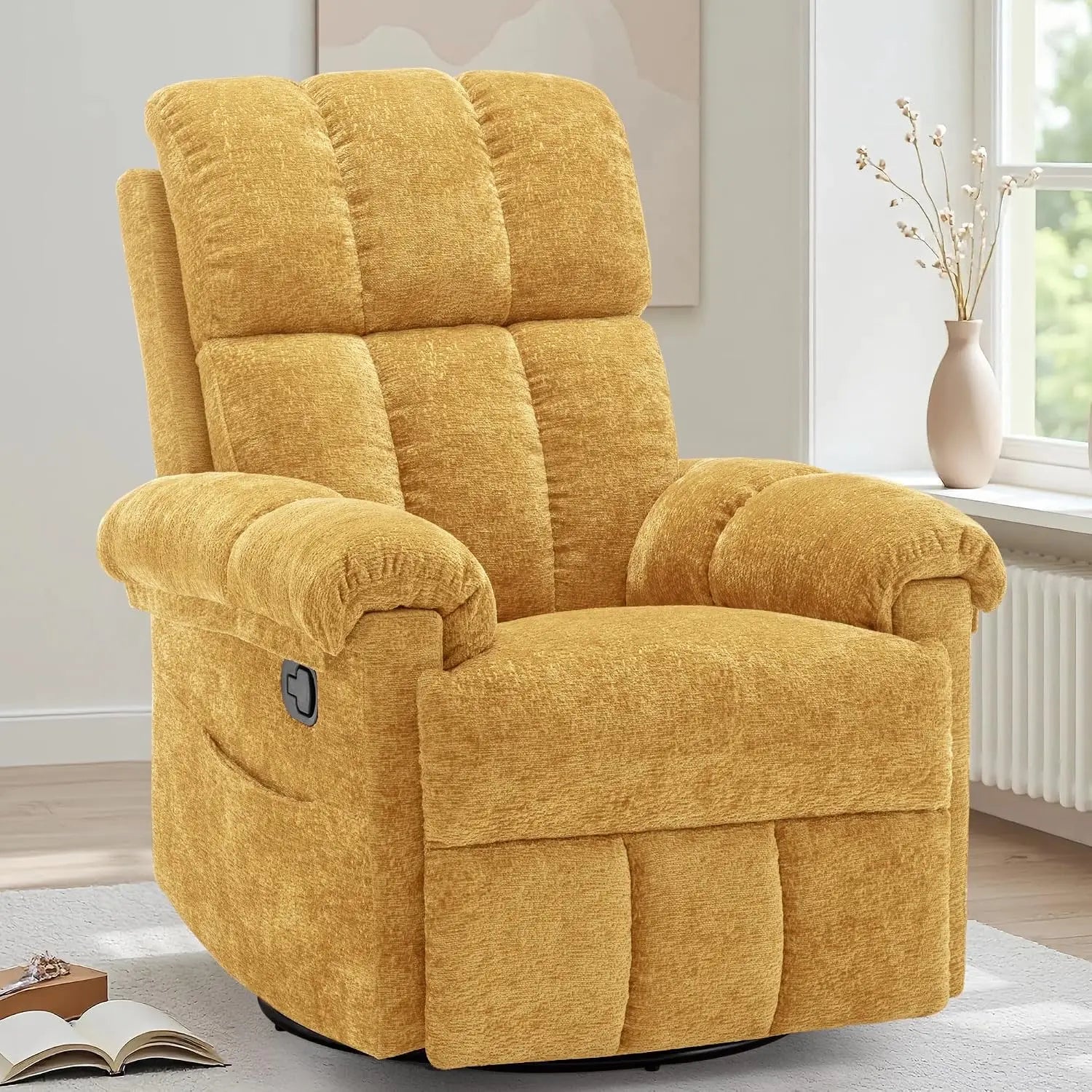 Manual Upholstered Swivel Rocker Recliner,Compact Small Space Reclining Chair For Adults, Custom