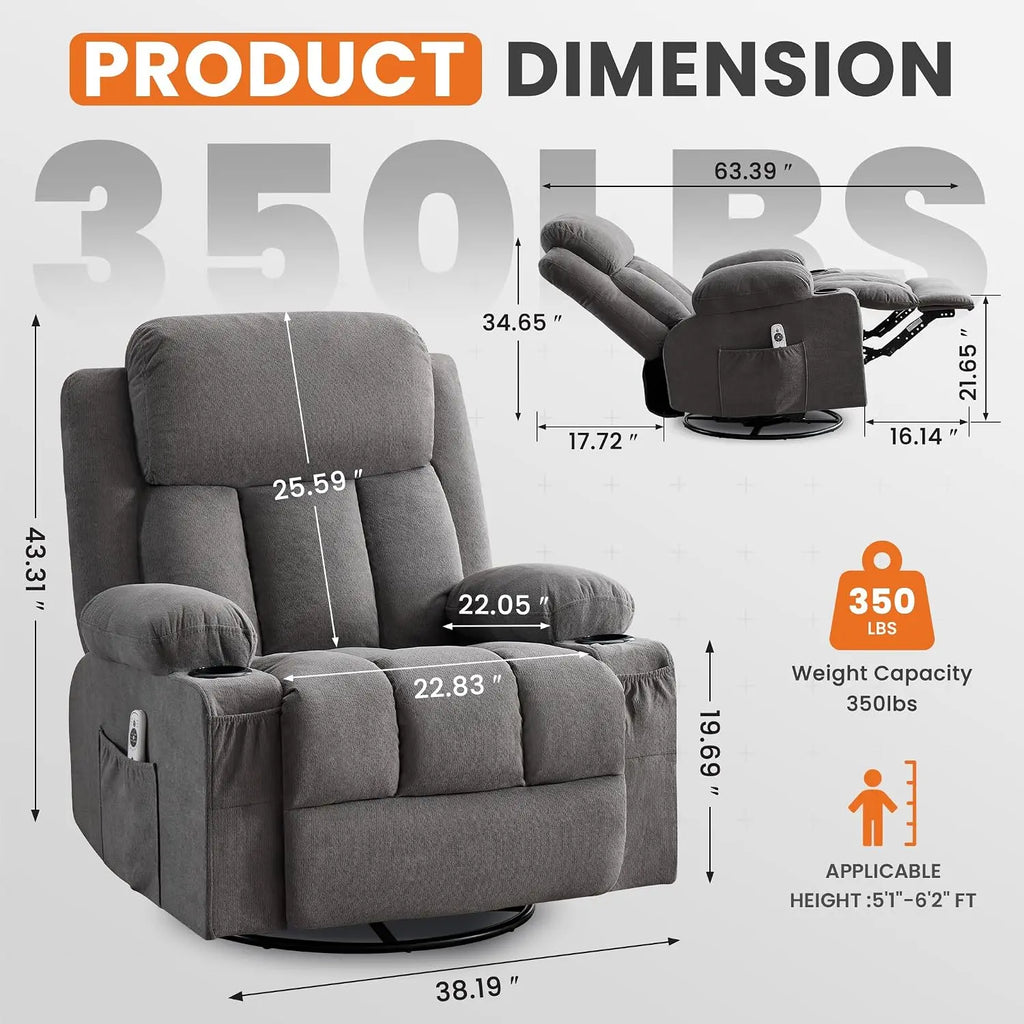 Swivel Rocker Recliner Chair with Vibration Massage and Lumbar Heating Ergonomic Lounge Chair for Living Room with Rocking