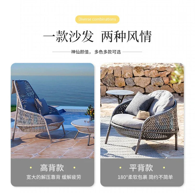 Outdoor courtyard sofa hotel B & B open-air balcony rattan chair furniture leisure rattan single sofa coffee table combination