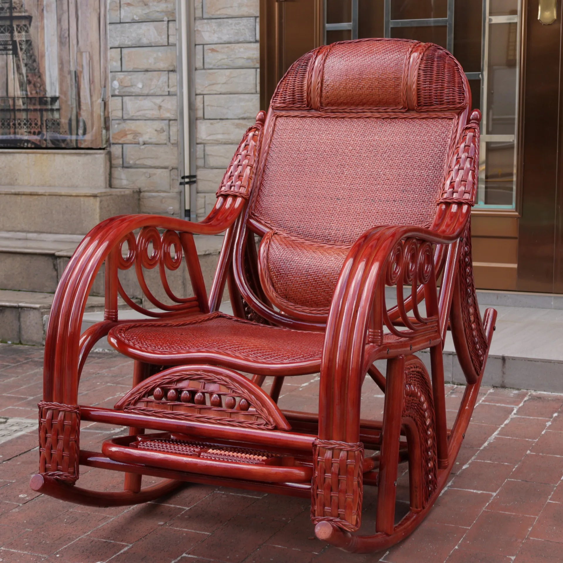 Natural rattan rocking chair elderly recliner balcony