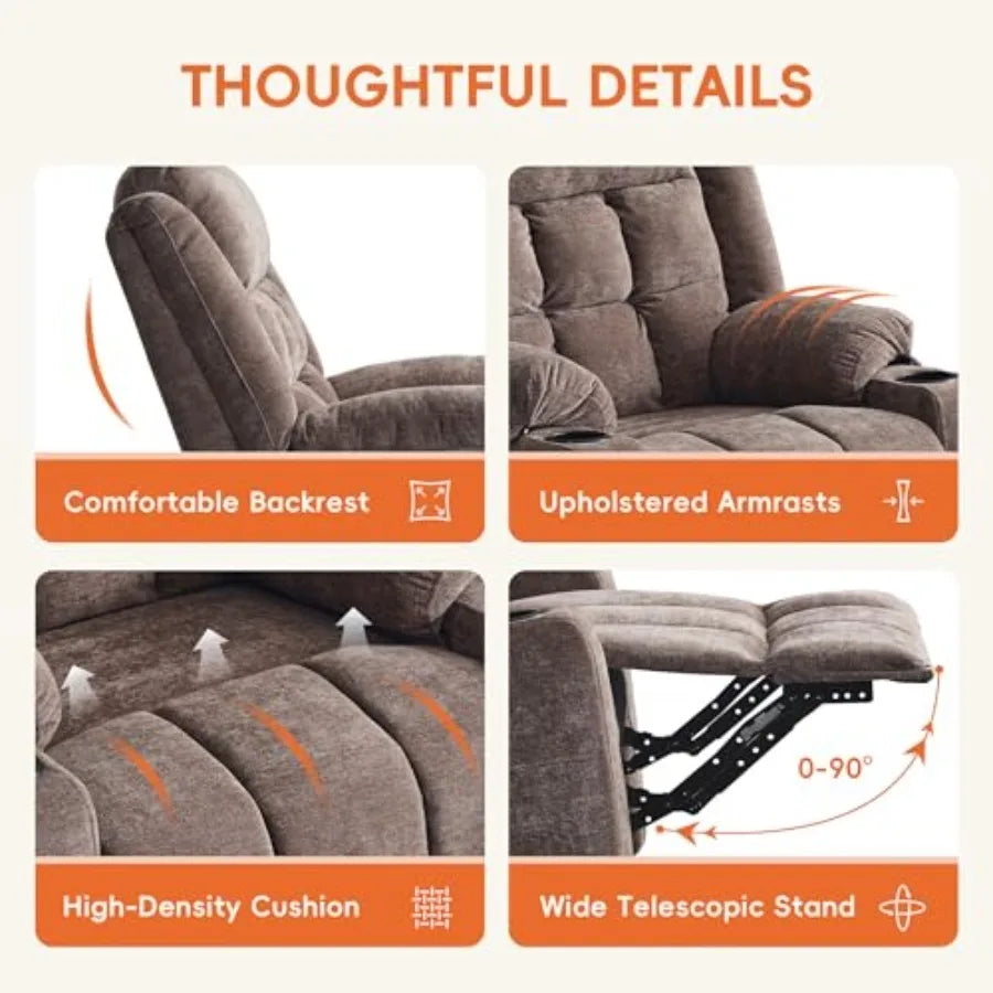 Power Swivel Rocker Recliner Chair for Adults with Massage and Heat, USB and Type-C Ports, Infinite Position, Electric Glider R