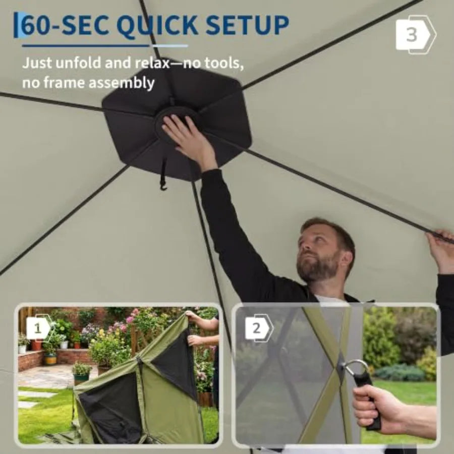 Feet 6-Sided Pop Up Gazebo Screen Tent with Mesh Panels