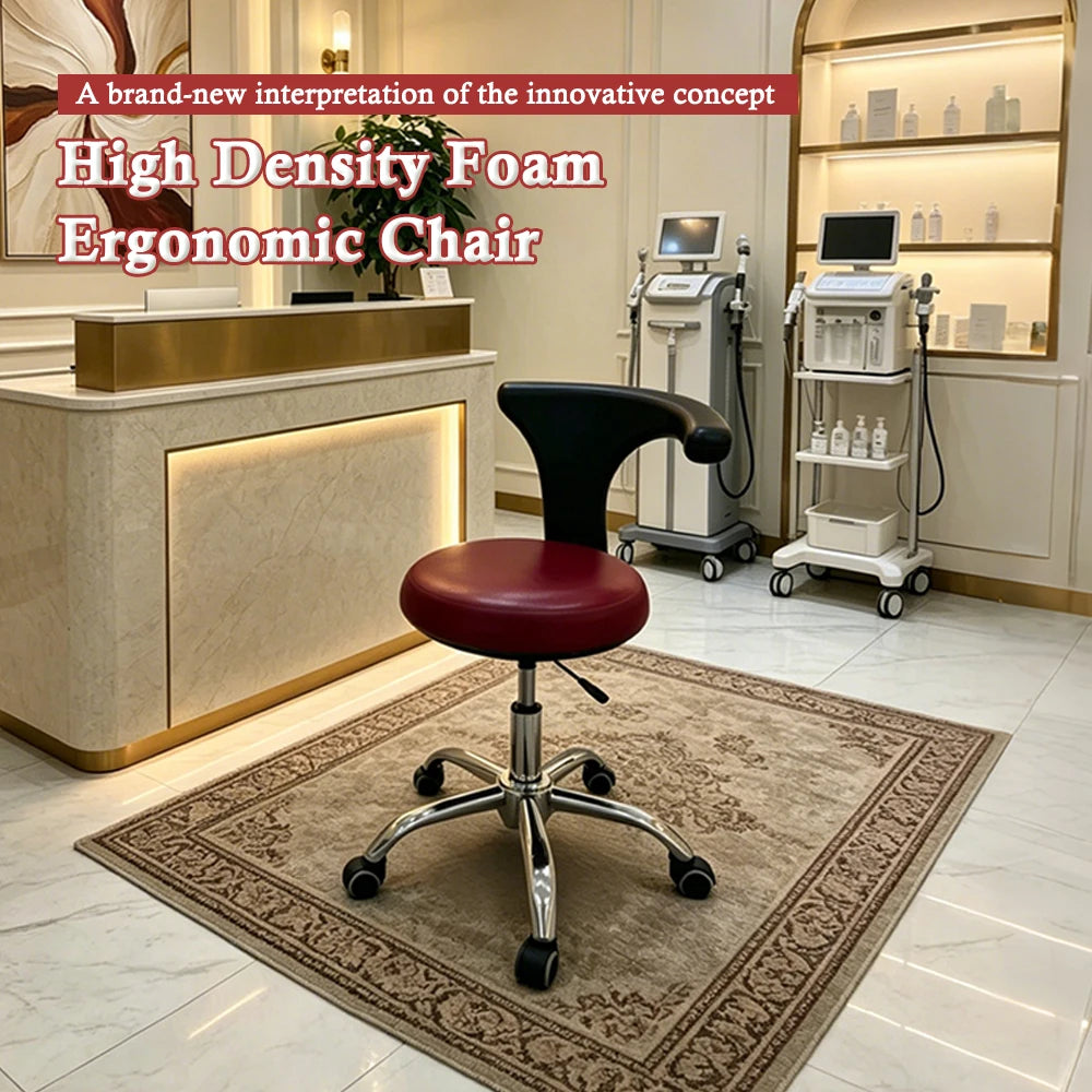 Hand Operated Lifting Rotary Lab Stool Full Leather Cushion Movable Base Professional Seat for Dental Clinic Nurse Work Area
