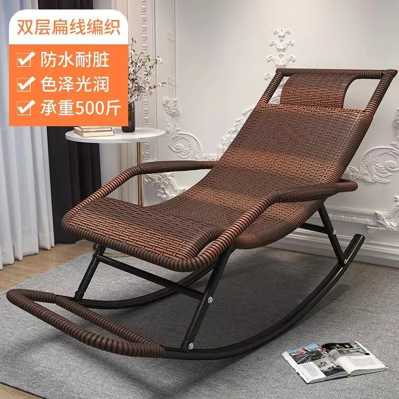 Rocking chair rattan chair adult nap recliner living room balcony lazy chair small rocking elderly leisure rocking