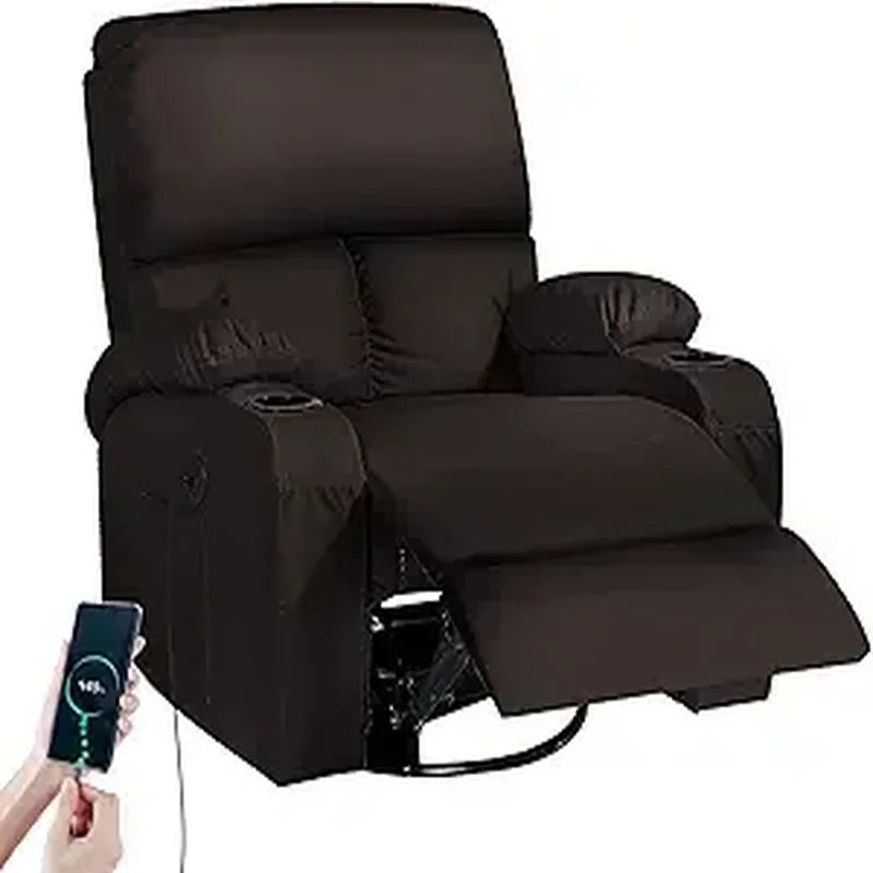 Vibration Massage Recliner Chair with Heat, 360° Swivel Rocking Recliner for Living Room Comfort