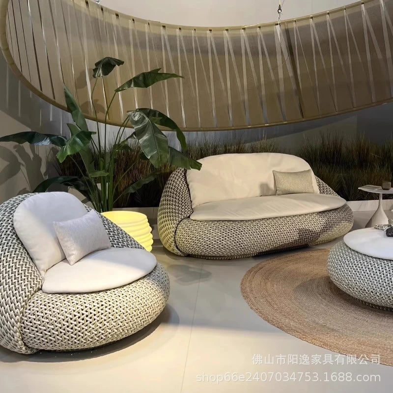 Outdoor Sofa Outdoor Sofa Courtyard, Rattan-Woven, Waterproof And-Resistant, Aluminum Alloy, Suitable Balconies, Terraces,