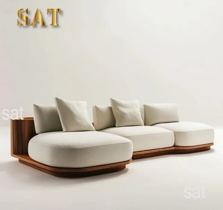 # Modern Minimalist Walnut Straight Row Fabric Sofa Bed Set Sponge Creative Light Luxury Living Room