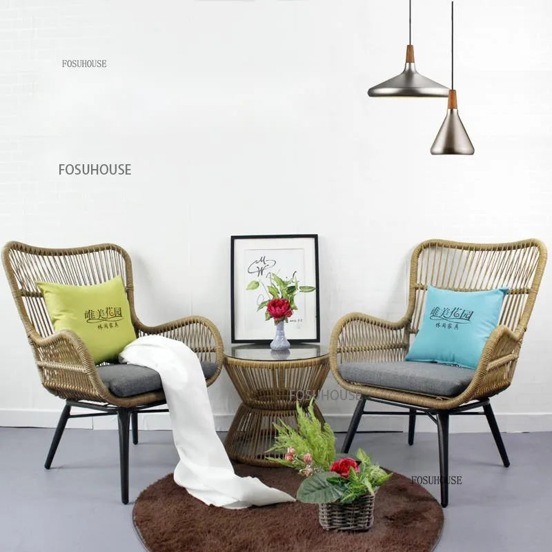 Rattan Chair Three Piece Set Balcony Table Combination Outdoor Furniture Armrest Single Rattan Sofa Recliner Patio Outdoor Chair