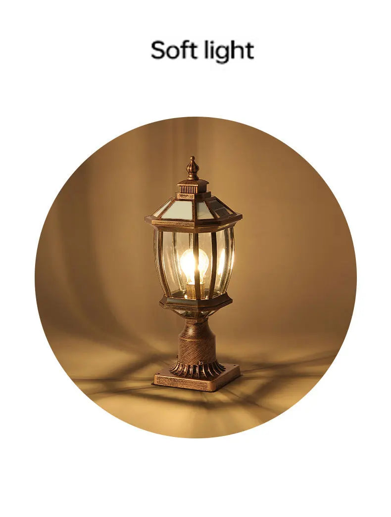 Waterproof Gold Garden Landscape Column Light Outdoor Door Post Porch Light with Glass for Villa Decor