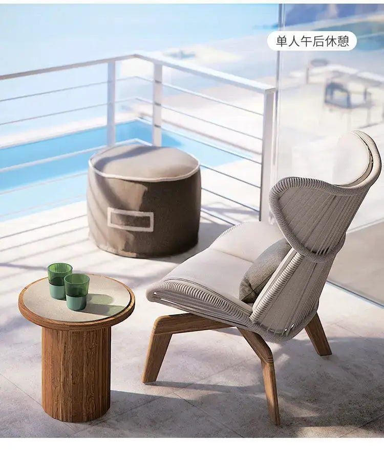 High-grade teak outdoor sofa courtyard rattan chair sofa combination leisure villa garden balcony single rattan rocking chair